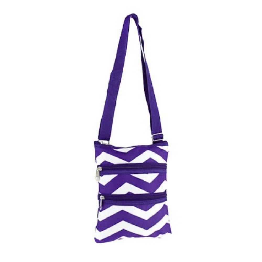 Chevron Print Crossbody Messenger Bag Purse Purple